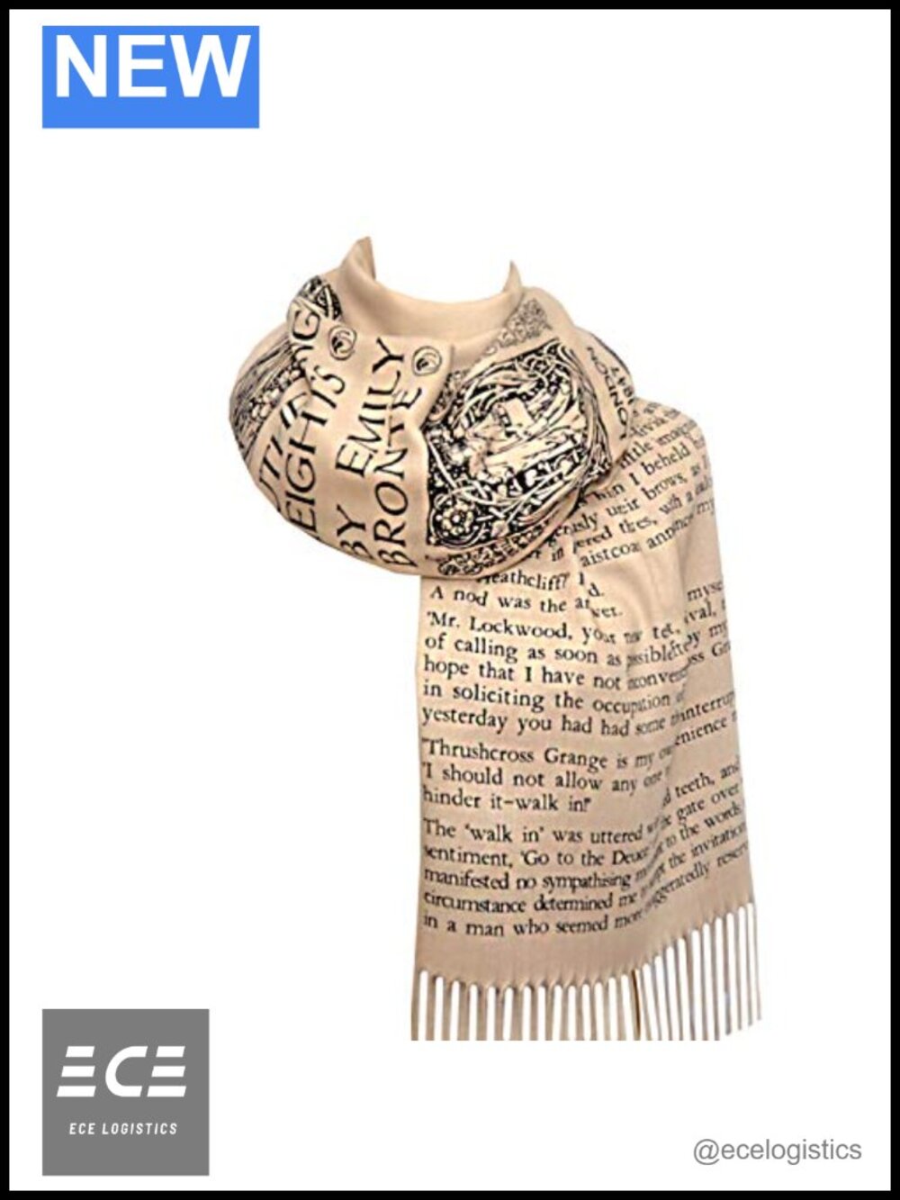 Literary Book Page Scarf Shawl Wrap Wuthering Heights Acrylic Viscose